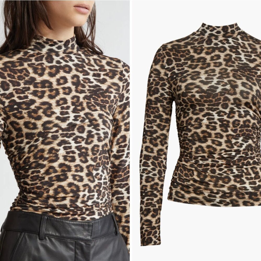 Farm Rio Mock Neck Ruched Leopard Print Stretch Jersey Top Women’s XL NWT - Picture 13 of 13